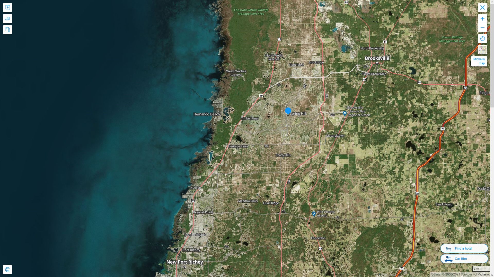 Spring Hill Florida Highway and Road Map with Satellite View